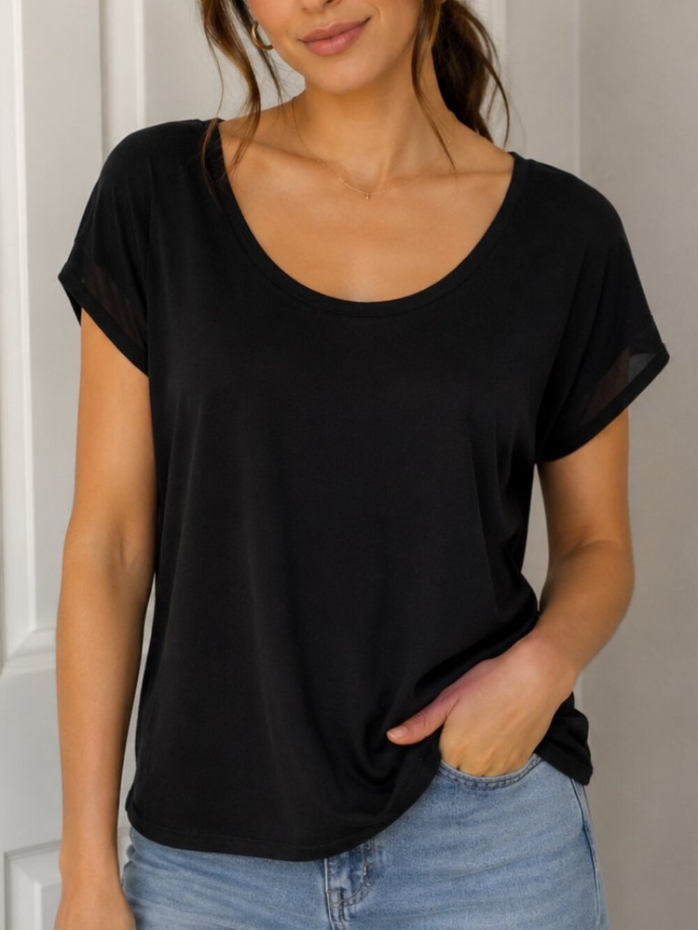 Soprano Black Short Sleeve T-Shirt size XS loose fit see through
